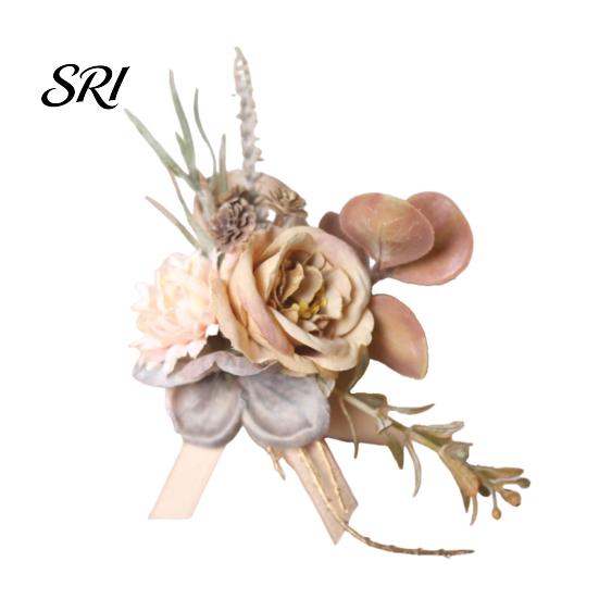 European Forest Style Corsage Rose Bud Wedding Flower Set, Wrist for Bride Bridesmaid Light & Boutonniere Groom Groomsman, Artificial Silk Floral
