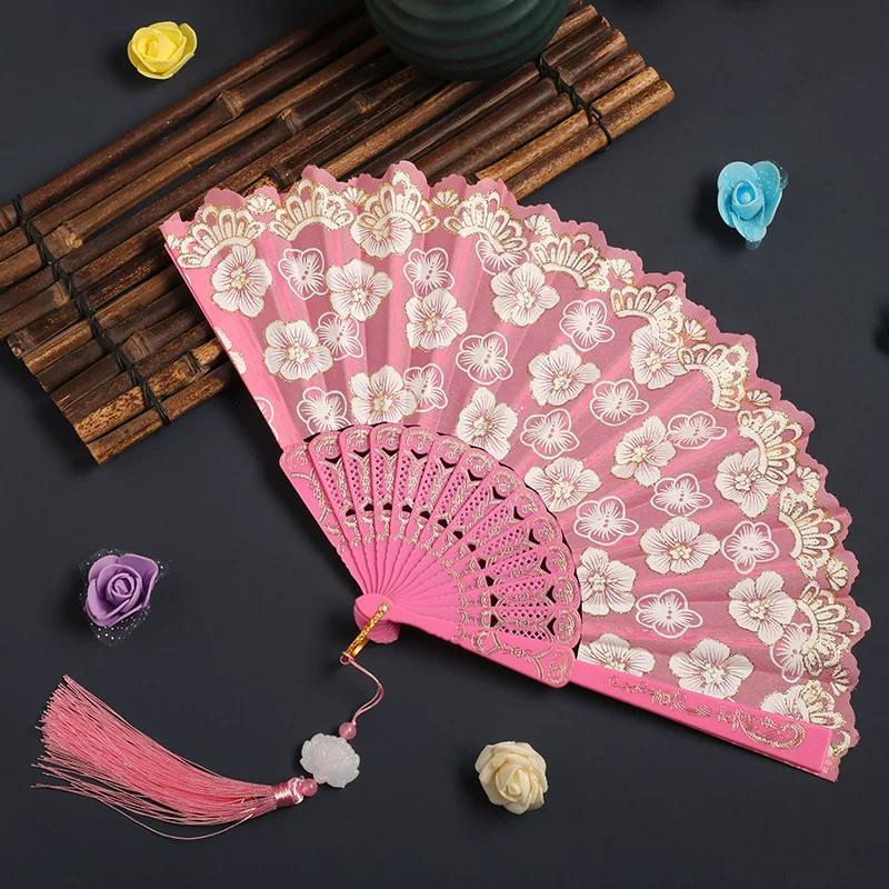 Archaic Folding Fan Chinese Style Han Costume Cheongsam Lace Dance Fan Portable Portable Tassel Folding Fan Summer Female