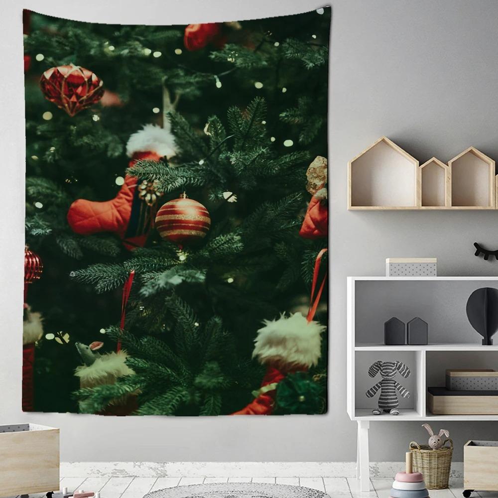 Cartoon Santa Claus Pattern Tapestry Home Bedroom Living Room Wall Decoration Christmas Theme Tapestry