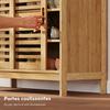 Bamboo Shoe Cabinet for 16 Pairs, 2 Sliding Doors, Adjustable Shelves, Natural Wood