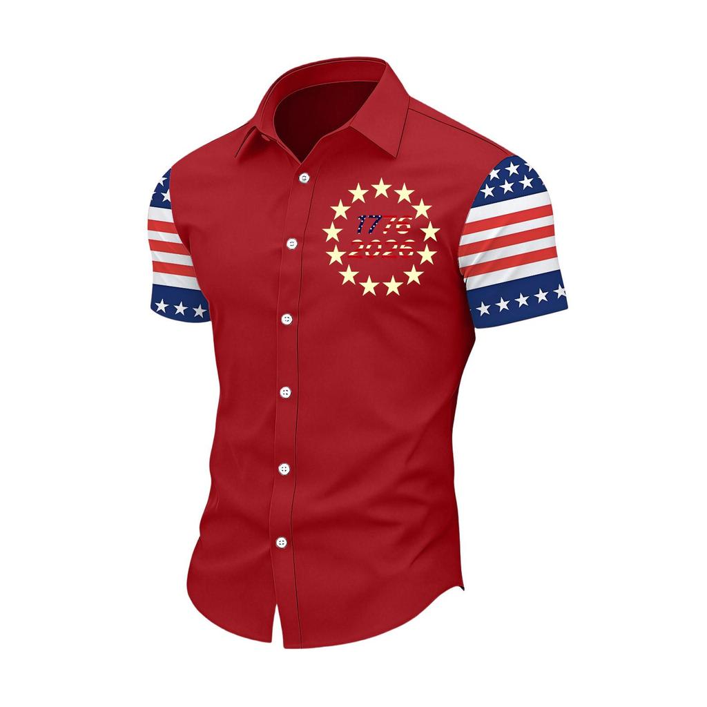 Men Short Sleeve Button Down Shirt with Printed Pattern Casual Slim Fit Collared Top for Summer