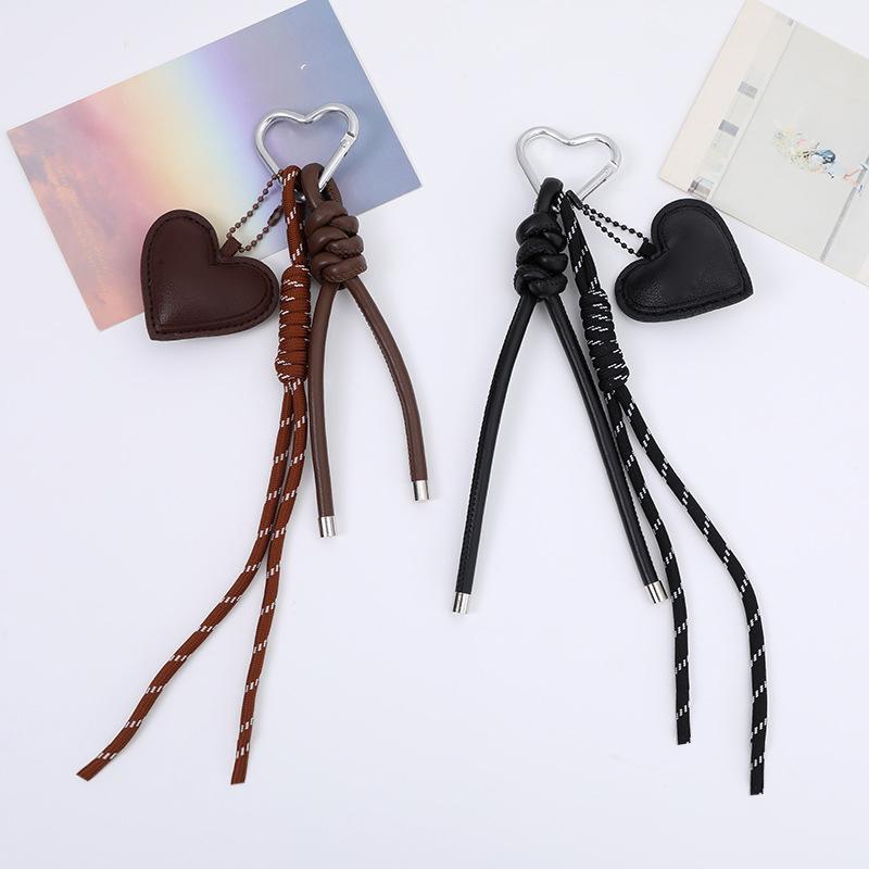 Yogodlns Heart Faux Leather Bag Charm Keychain Braided Rope Pendant Cute Charm Hanging Ornaments Accessory for Women Phone Key