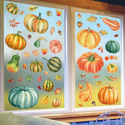 Autocollants de fenêtre citrouille d'automne Décoration Jour de Thanksgiving Décoration d'automne pour la maison Autocollants pour porte de réfrigérateur pour vitrine en verre