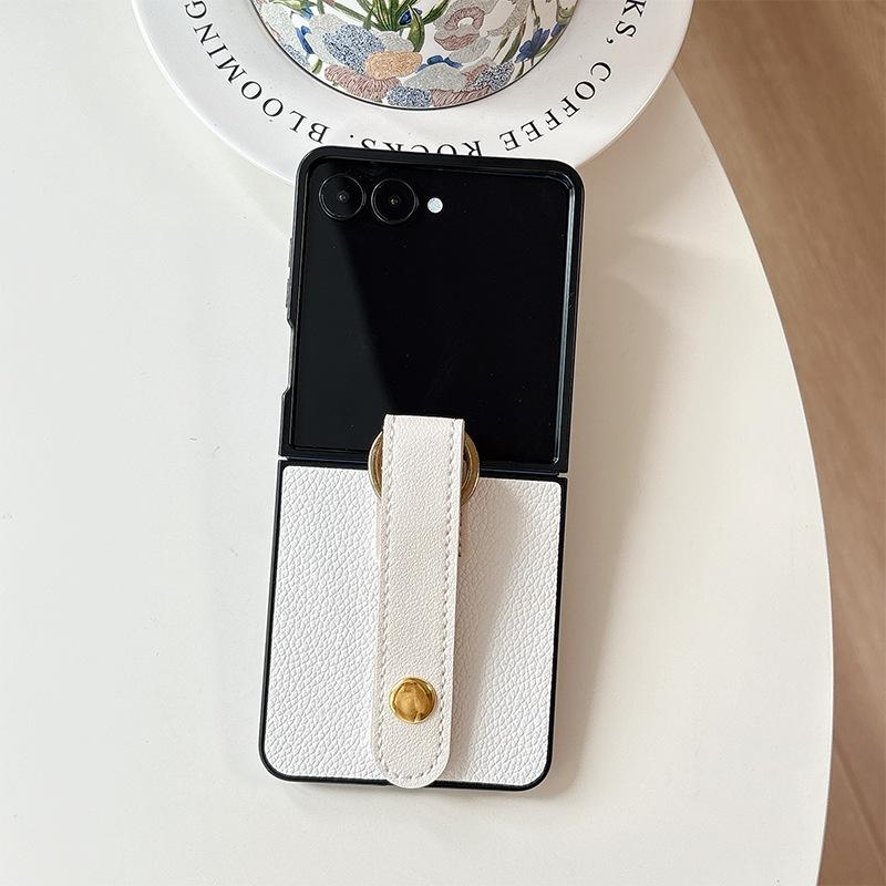 

Applicable To Samsung Zflip6 Folding Leather Phone Case Findn3Flip Wristband Flip Xflip Solid Color Hard Case samsung zflip3