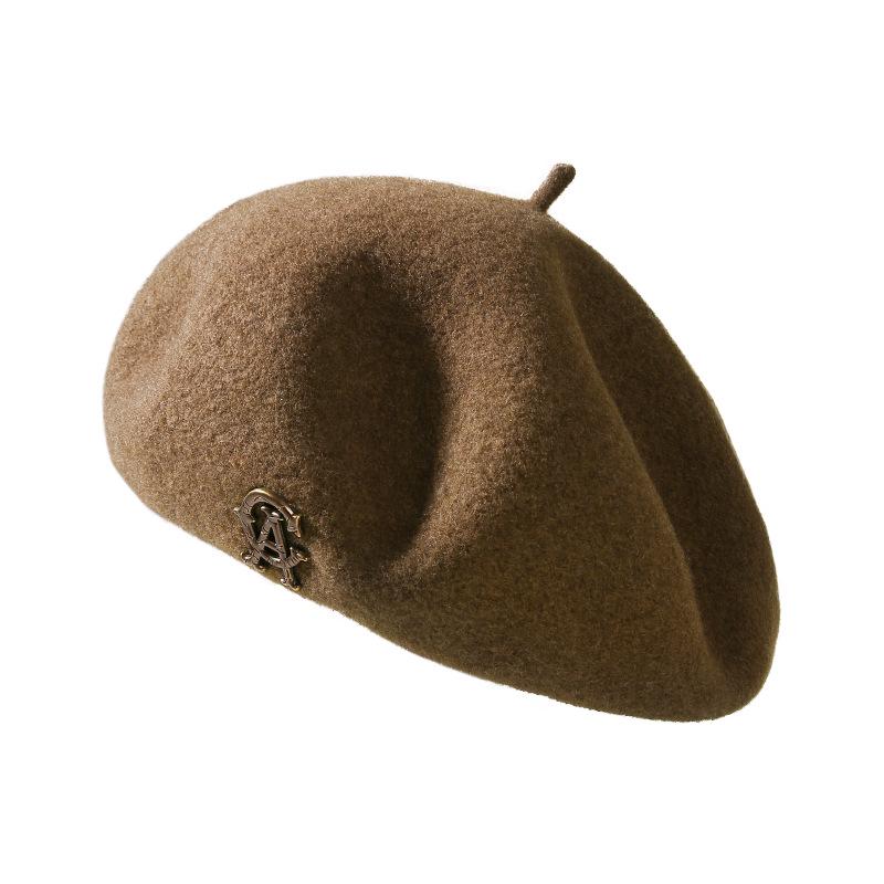 Elegant Large Pure Wool Beret for Women - Retro Autumn/Winter Painter Hat with Warmth and Slimming Effect