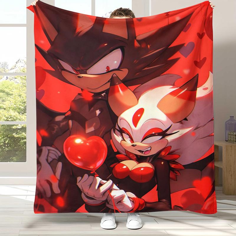 Retro S-Sonic Cartoon Game Flannel Blanket,Ultra Soft Warm Plush Throw for Home Bedroom Bed Sofa Cover Camping Picnic Gift
