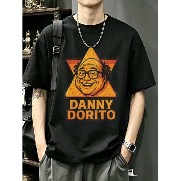 Black T Shirt Danny Dorito Cartoon Character Print Casual Streetwear for Men And Women