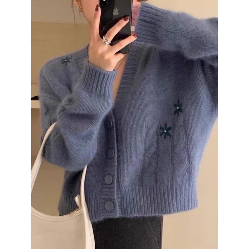 

Осень и зима новый универсальный вязаный свитер-жакет с вышивкой молочный фуфу мягкий восковой ленивый ветер вязаный кардиган свитер женский