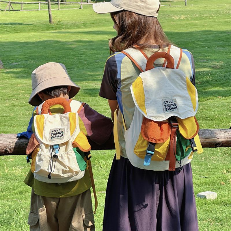 Letter Pattern Outdoor Leisure Parent Child Backpack With Nylon Material For School Use