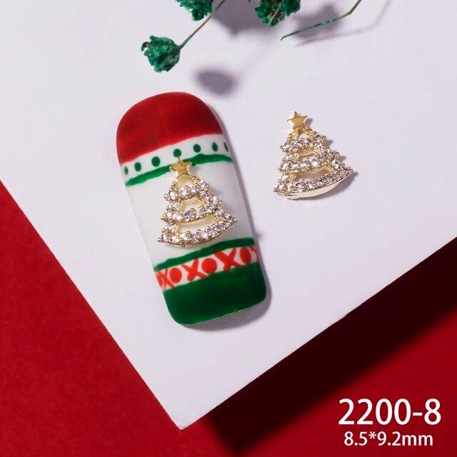 2pcs 3D Alloy Christmas Tree Bells Nail Art Zircon Pearl Metal Manicure Nails Accessories DIY Nail Decorations Supplies Charms