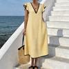 New net color temperament commuter V-neck bohemian loose pocket long dress