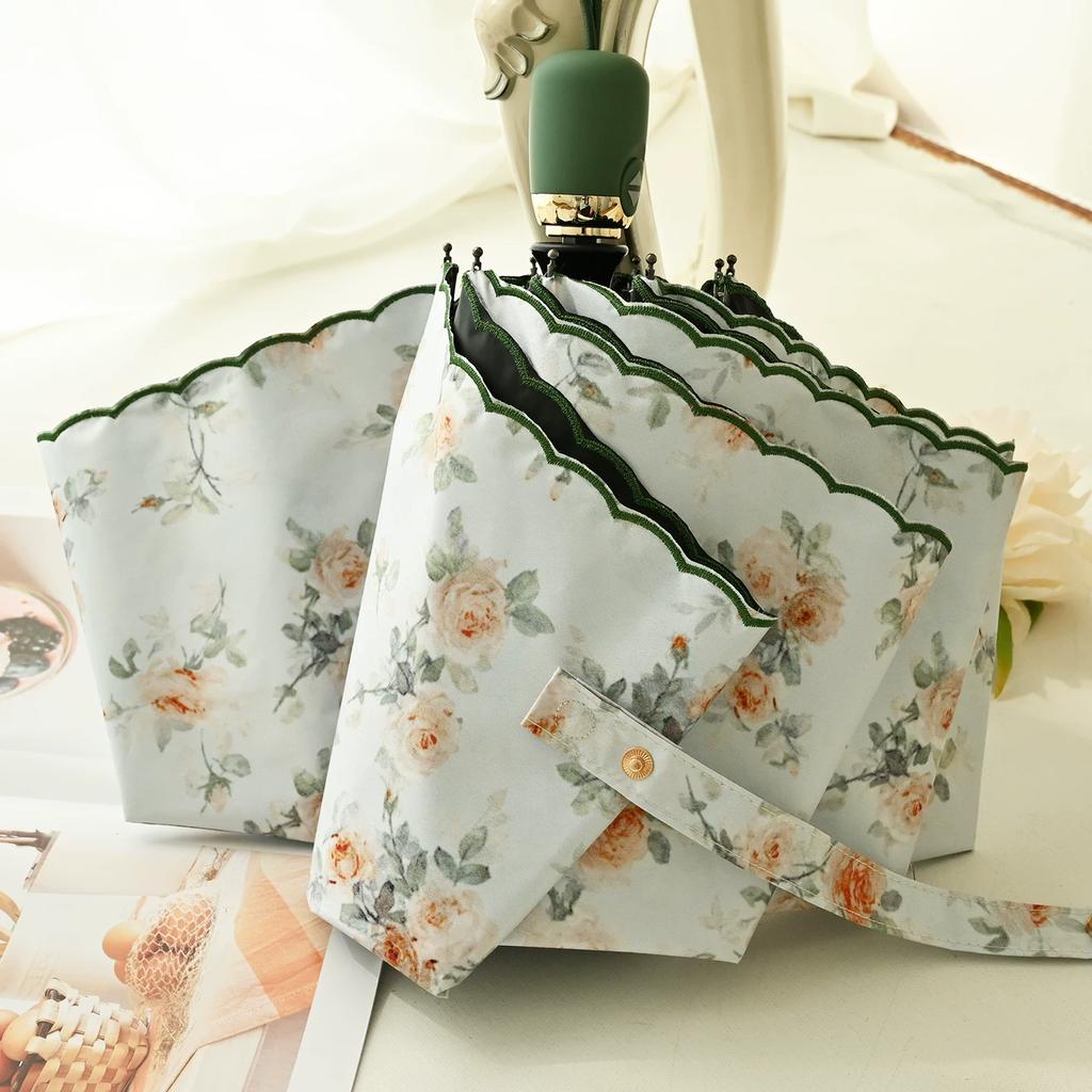 Full-Automatic Sun Umbrella Women's Dual-Use Retro Umbrella Automatic Shrink Parasol Women's UV Protection UPF50 +