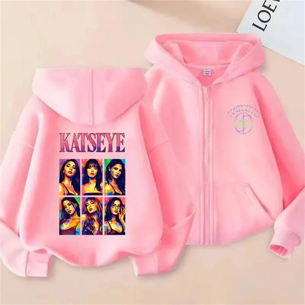 Kids Zip Up Sweatshirts Kpop Katseye Print Hoodie Children Clothes Kids Casual Tops Girl Boy Sweatshirt Zipper Hoody Streetwear