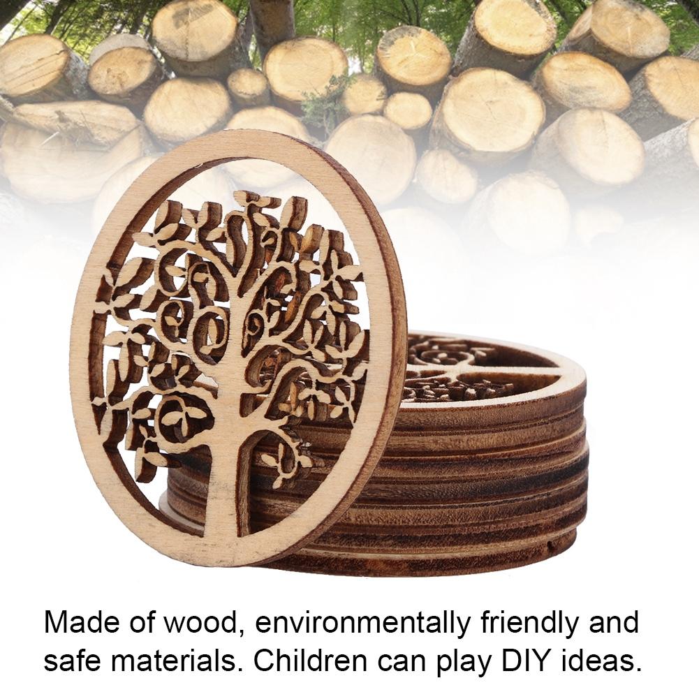10PCS Round Tree Pattern Wood Craft Handwork Scrapbooking Home Decoration