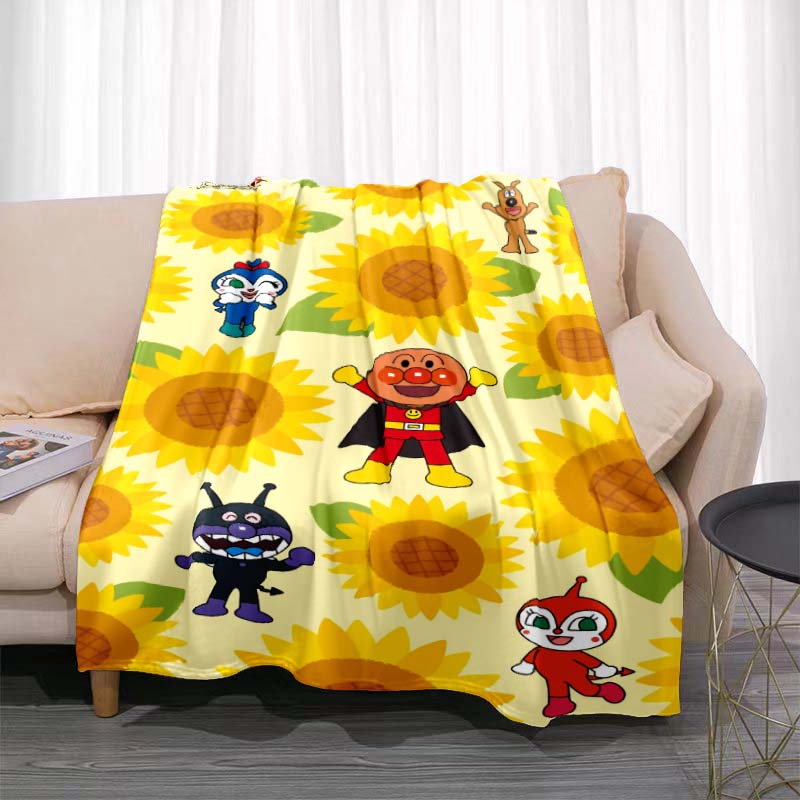 Kawaii Anpanman Printed Throw Blanket Soft Comfortable Warm Blanket For Kids Nursery Bedroom Living Room Office Travel Camping