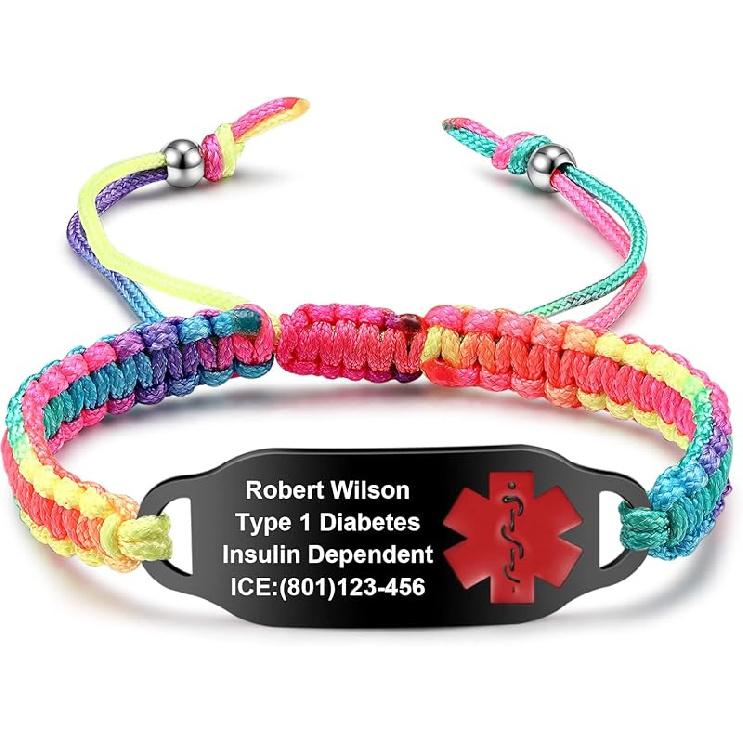 Medical Alert Bracelets for Women Personalized | Medical Alert ID Bracelets | Tow-Tone Polyester Rope Handmade Braided Emergency Bracelet, Adjustable