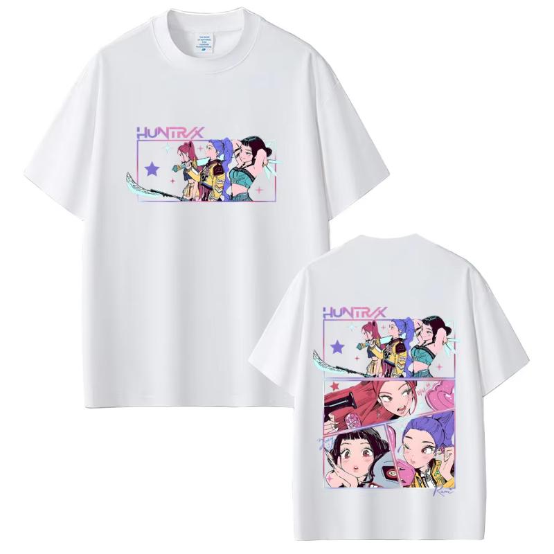 KPop Demon Hunters Rumi Mira Zoey Double Sided Print T-shirt Men Women Cartoon Casual Oversized Short Sleeve T-shirts Fans Gift