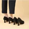 2025Elegant High  Classic Black Pumps Summer Pointed Toe Party Wedding Shoes Woman Square Heel Office