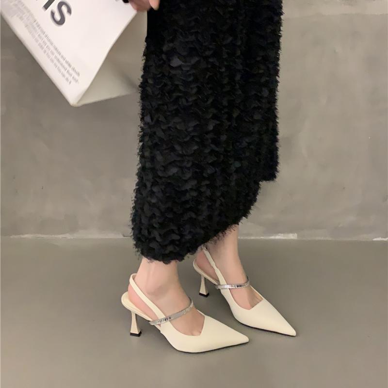 High Heels Summer 2025 Diamond Footwear Ladies Shoes Sandals for Women Rhinestones Heeled Pointed Toe Pumps Daily F Korea Casual