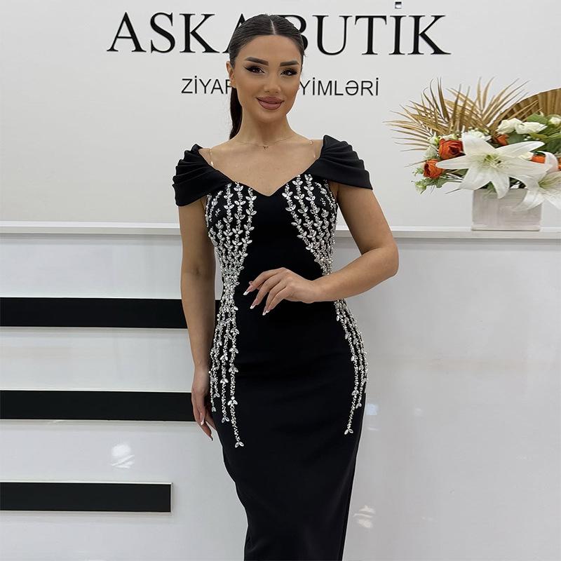 Black Two-Way Bandage Split Evening Gown