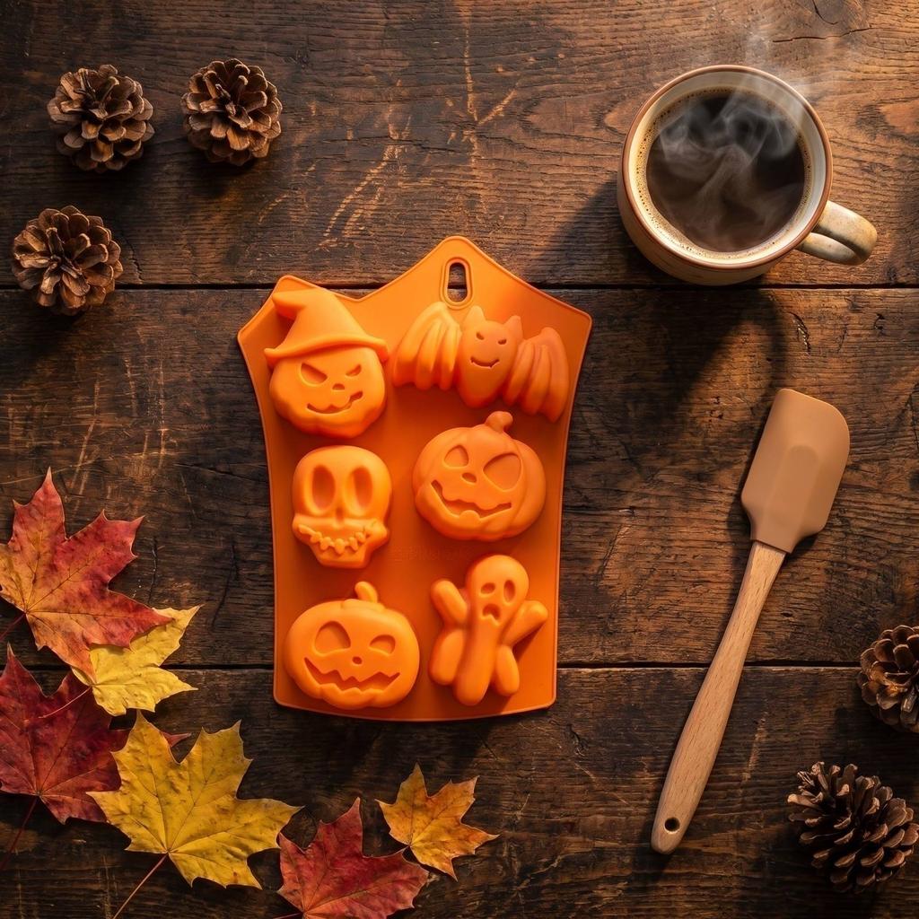 Halloween Silicone Mold for Pumpkin Ghost Skull Bat Shapes Reusable Baking Molds for Cake Decoration Resin Plaster Crafts