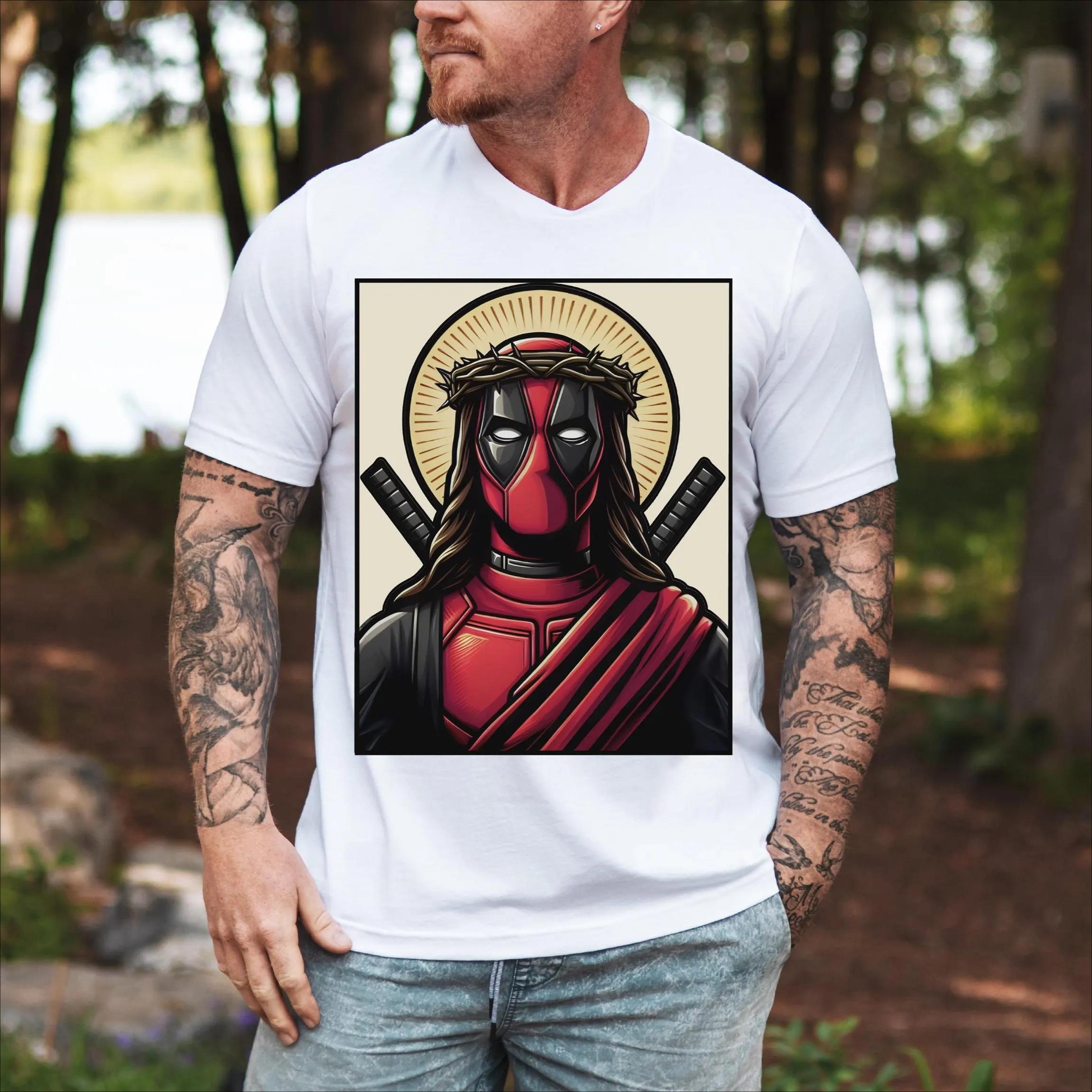 ZX Jesus Deadpool Superhero Graphic TShirt for Fan Gift Men Cotton Summer Unseix Harajuku Gothic Horror Streetwear Men Clothing S