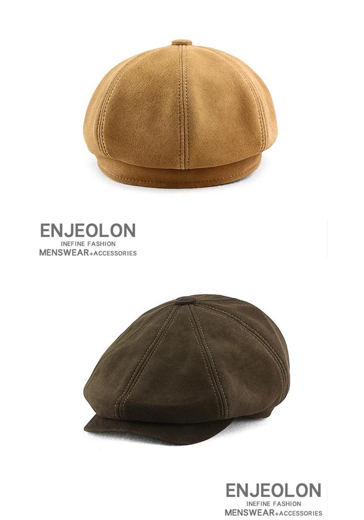 Men's Sheepskin Suede Newsboy Cap: Retro Octagonal Flat Beret for Spring and Autumn.