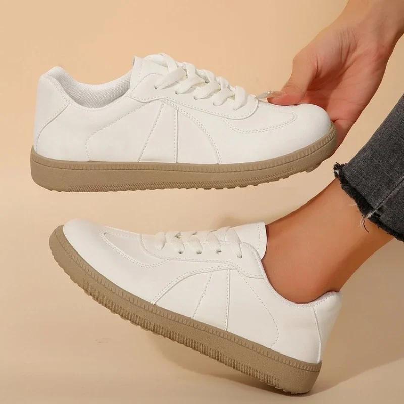 New Autumn Women's Shoes Lace-up Ladies Footwear Retro Leather Sneakers Comfort Casual Vulcanized Shoes Zapatillas Mujer