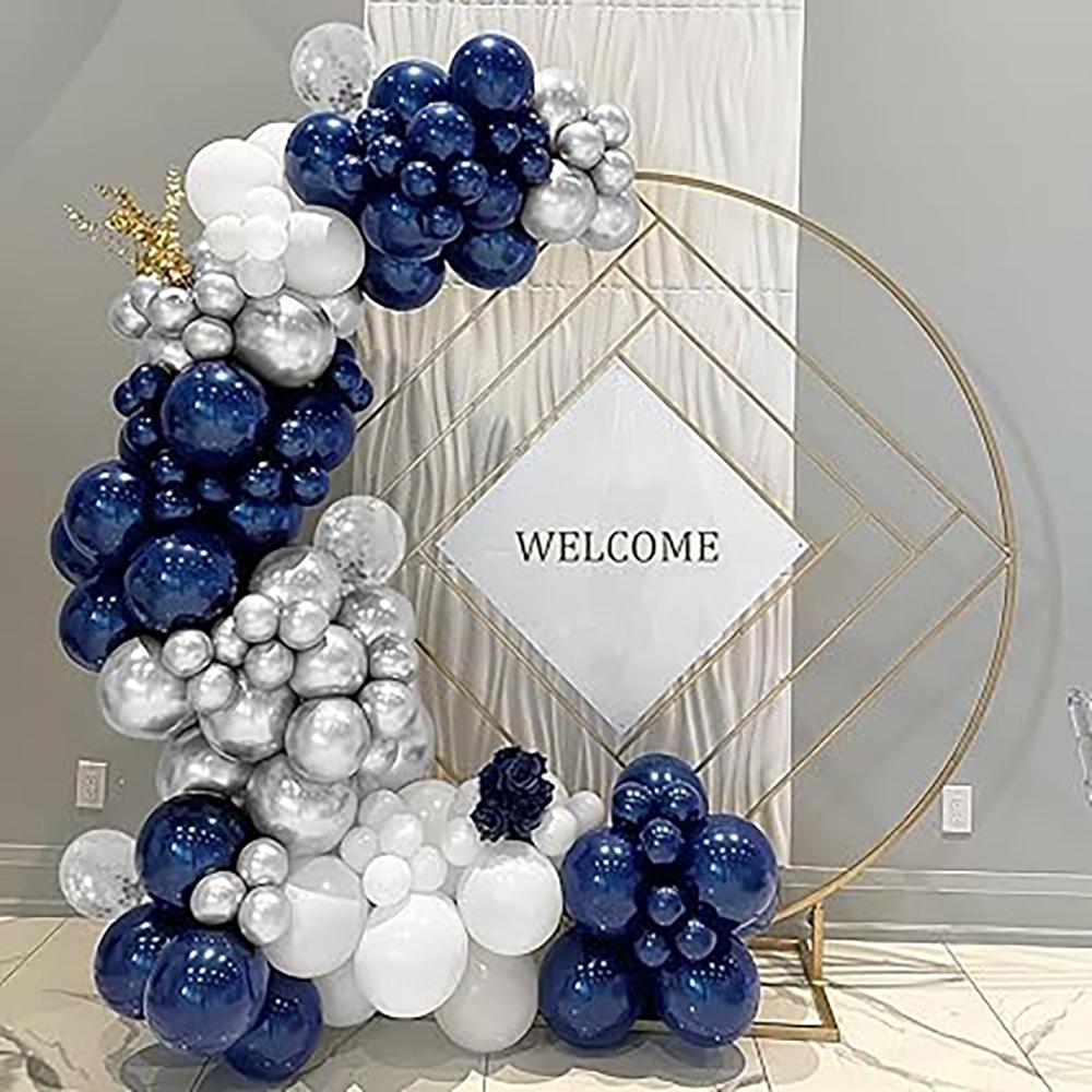 Navy Blue White Balloons Garland Metal Silver Confetti Balloon Arch Kit New Year 2026 Kids Birthday Party Baby Shower Decoration