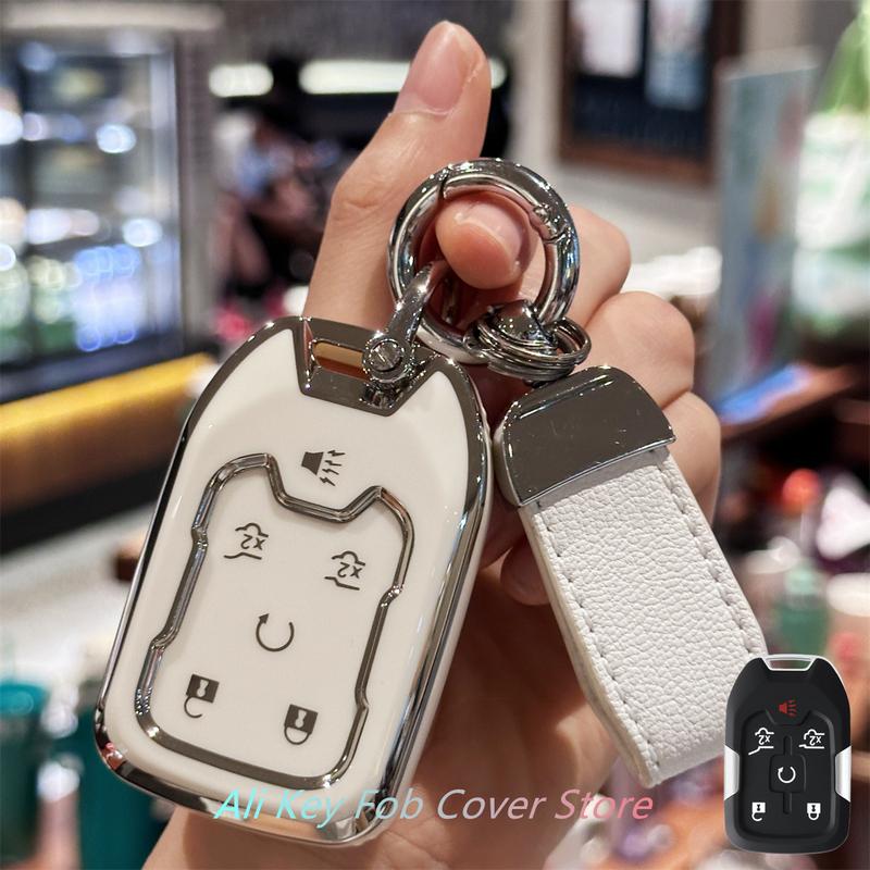 Key Fob Cover for GMC Yukon Chevy Tahoe /Suburban HYQ1AA 2014 2015 2016 2017 Keyless Entry Key Shell case Keychain Lanyard