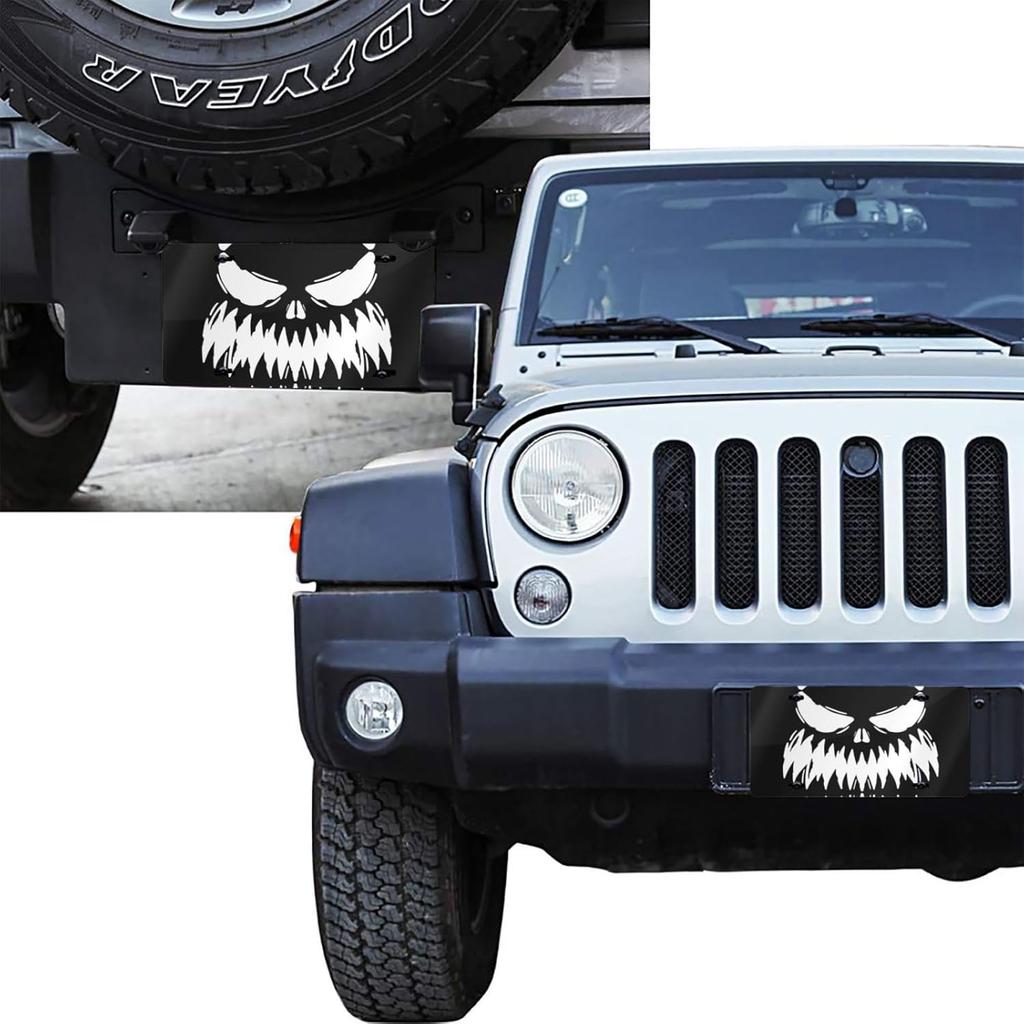Evil Smile Monster Face Front License Plate for Women Car Vanity Plates Decorative Aluminum Metal Cute Novelty License Plate Cover for Men 6x12 Inch