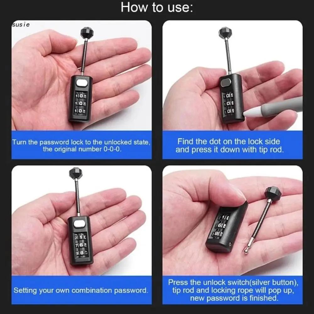 Portable Travel Combination Lock Dormitory Cabinet  Lock Backpack Zipper Lock 3 Digit Password Lock Luggage Padlock