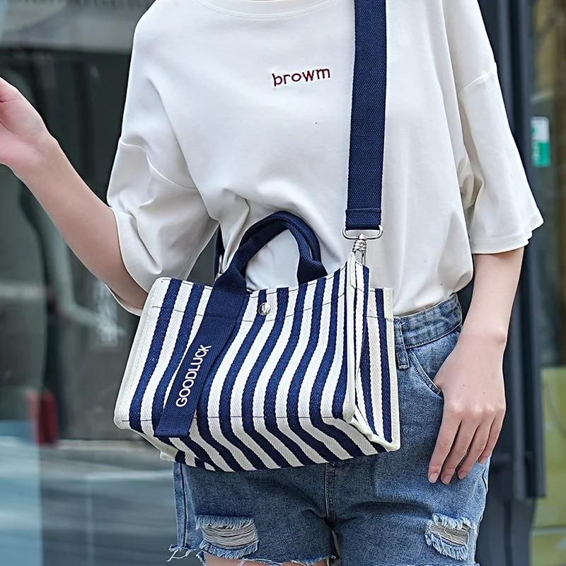 Sle Casual Canvas-Tragetasche Wasserdichte Pendler-Umhängetasche Modische Gestreifte Große Kapazität Handtasche für Jugendliche