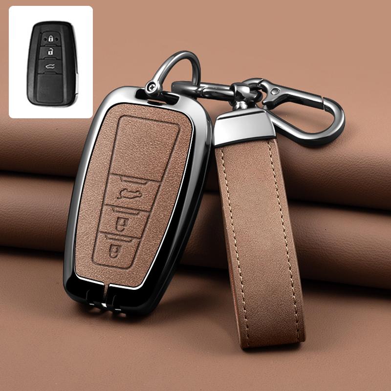 Zinc Alloy Leather Car Key Cover Housing Key Fob For Toyota Prius Camry Corolla C-Hr Chr Rav4 Land Cruiser Prado Key Fob