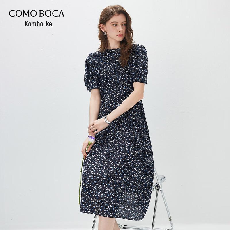 Women s Mulberry Silk Floral Print Puff Sleeve Dress M