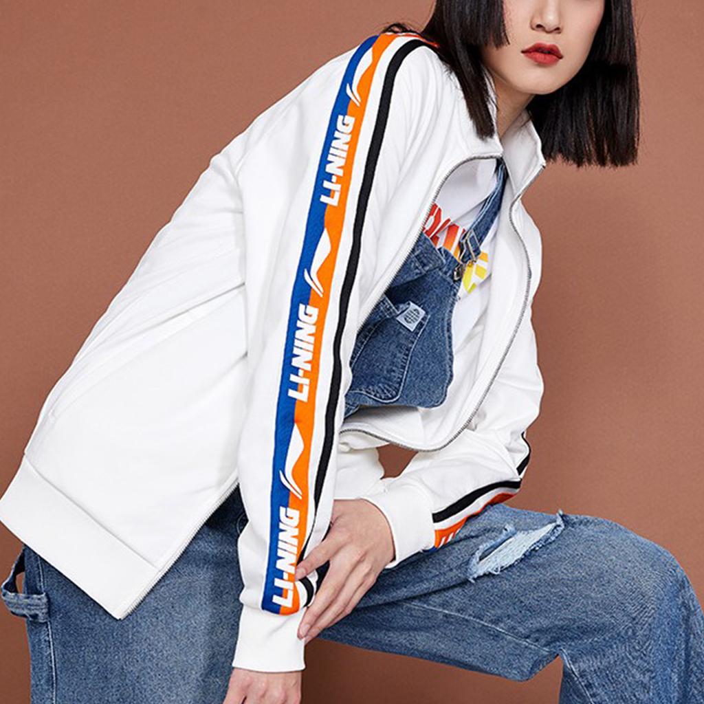 LiNing Sports Fashion Series Logo Letter Print Stand Collar Casual Long Sleeve Jacket Unisex Jacket Off-White AWDQ368-9