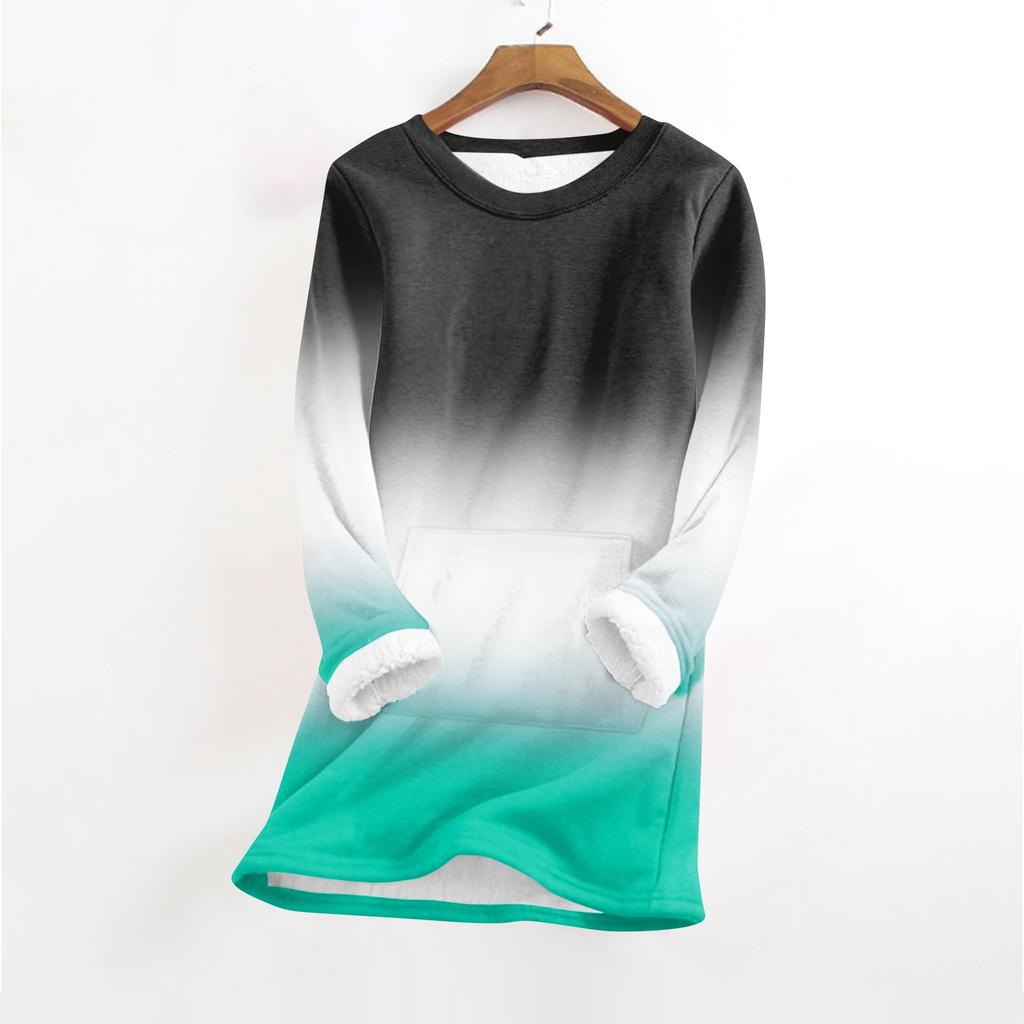 Women's Fashionable Printed Round Neck Long Sleeved Plush Warm Pullover Top