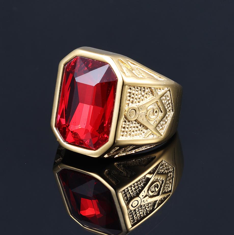 Punk Vintage Masonic Stone Rings for Men Women Party Creative Multi Colored Stainless Steel Letter G Ring Jewelry Gift Wholesale