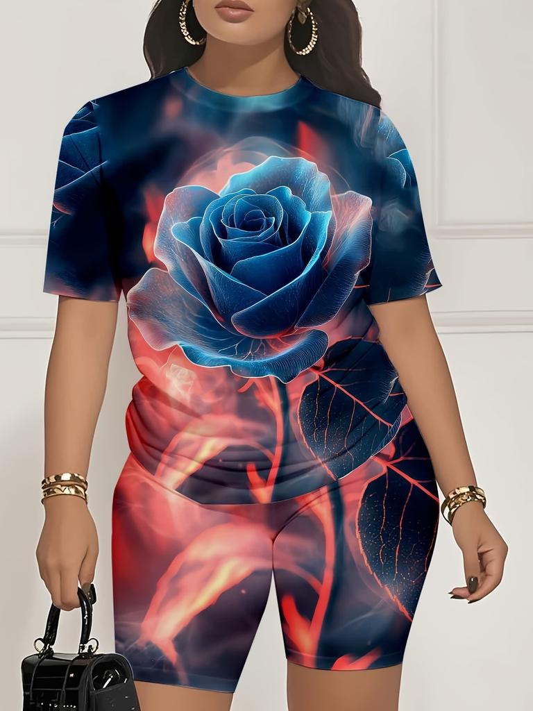 Skull Head 1116 Summer New Versatile Abstract Printed Women's Clothing Suit European and American Women's Clothing Daily Short Sleeve Shorts