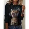 Two Cute Cat Patterns Graphic 3d Print T-Shirt Women's Long Sleeve T-shirt Women Clothing Top Fashion Casual Oversized Tops Tees