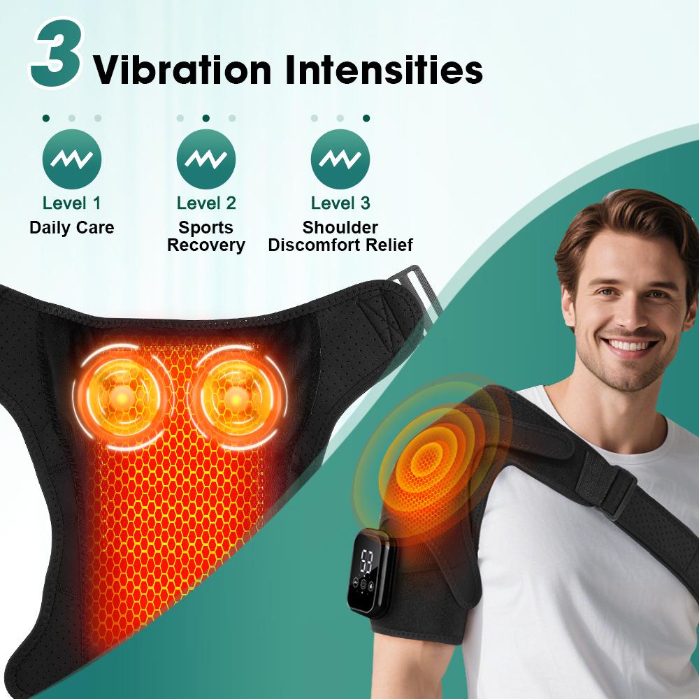 Vibrating Heated Shoulder Pad: 3 Vibration Modes & Heat Levels for Physiotherapy Massage