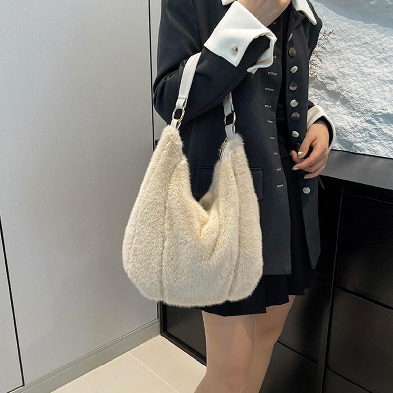 Yogodlns Handbag Faux Plush Bag Temperament Armpit Women's Hobo Bag Large Capacity Shoulder Bag Winter New Design Handbags
