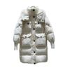Tooling long down jacket women's 2024 winter new fashion hooded design sense four pockets warm over knee jacket