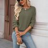 Women's Fashionable V-neck Long Sleeved Solid Color  Knitted Casual Loose T-shirt Top