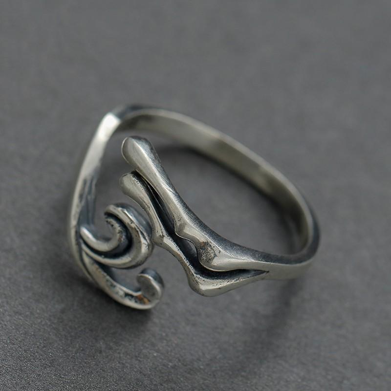 Adjustable Open Ring Couples In Vintage Geometric Style Sterling Unisex Jewelry