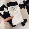 Embroidered Bow Socks Medium Tube Socks Cotton Spring And Autumn White Black Stacking Socks Mesh Stockings