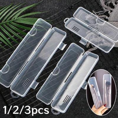 1/2/3Pcs Portable Makeup Brush Organizer Eyebrow Pencil Toothbrush Chopsticks Transparent With Cover Storage Box Kitchen Tools