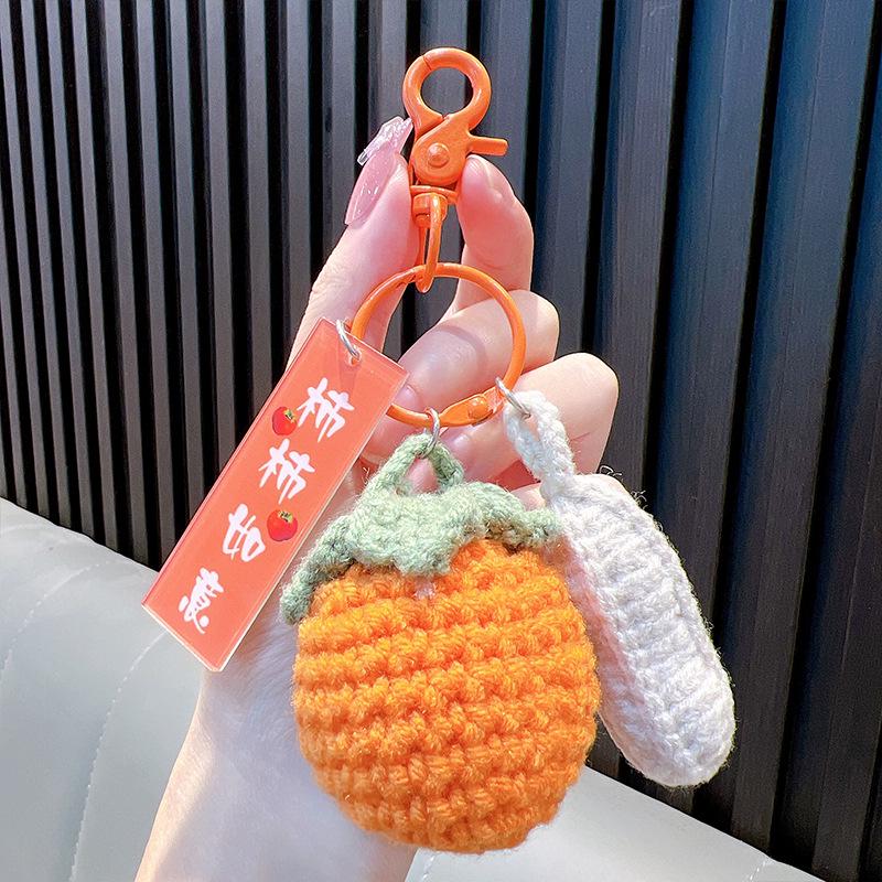 Hand-Woven Plush Persimmon Good Luck Keychain Pendant