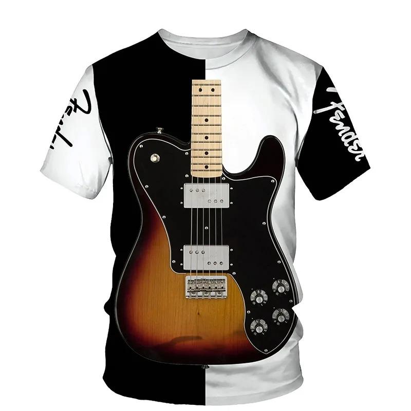 Sommer Neues Herren T-Shirt 3D Gedrucktes Muster E-Gitarre Harajuku T-Shirt Lässiges Kurzarm-Oberteil Street Fashion
