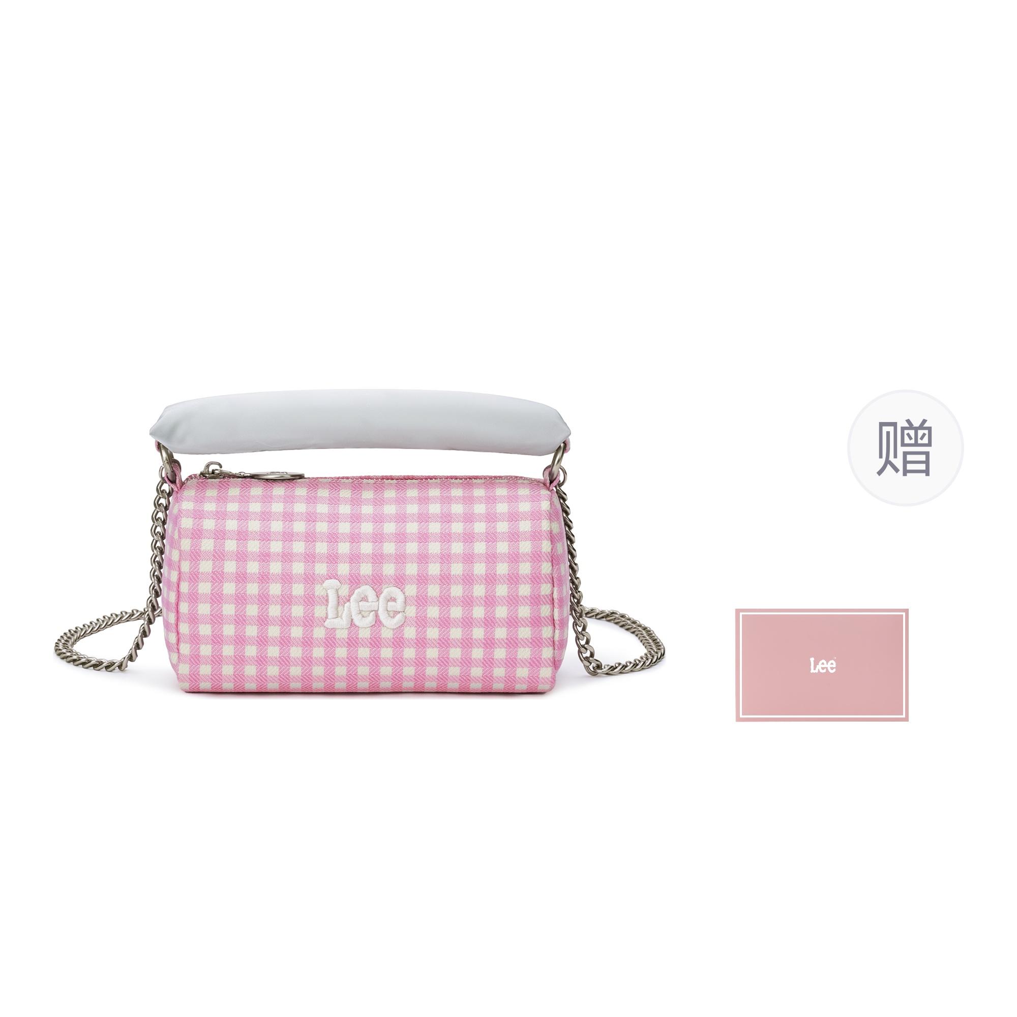 

New Lee Fabric Handbag, Shoulder Bag, Crossbody Bag Large Size Women s Pink Plaid LE250038L-102 18.5*7.6*10.9CM